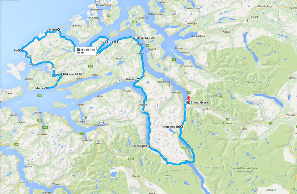 Tur 6- Molde-Bud-Vevang-Eidsvåg-Eikesdalen-Sunndalsøra
